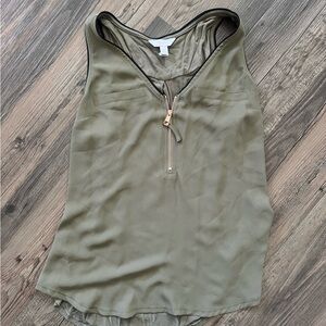 Candies Olive Green Sleeveless dress Top blouse  with gold zipper detail